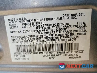 Zdjęcie 14 z 14 samochodu: 2014 MITSUBISHI OUTLANDER SE VIN:4A4AR4AU8EE015822 - miniatura
