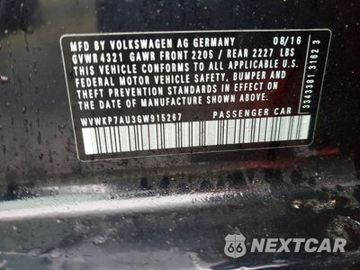 Zdjęcie 12 z 13 samochodu: 2016 VOLKSWAGEN E-GOLF SE VIN:WVWKP7AU3GW915267 - miniatura