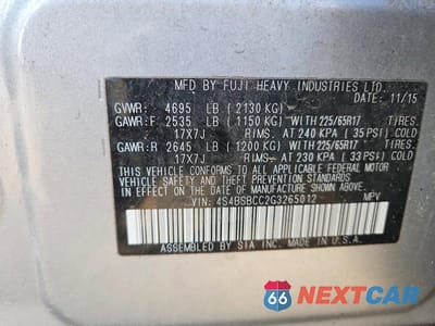 Zdjęcie 14 z 14 samochodu: 2016 SUBARU OUTBACK 2.5I PREMIUM VIN:4S4BSBCC2G3265012 - miniatura