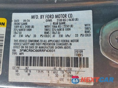 Zdjęcie 14 z 14 samochodu: 2024 FORD BRONCO SPORT OUTER BANKS VIN:3FMCR9C66RRF43031 - miniatura