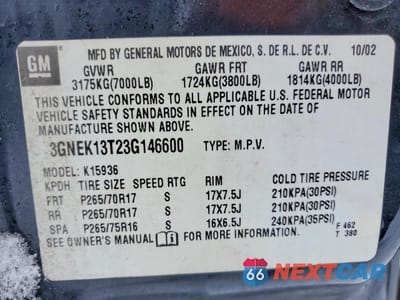 Zdjęcie 12 z 12 samochodu: 2003 CHEVROLET AVALANCHE K1500 VIN:3GNEK13T23G146600 - miniatura