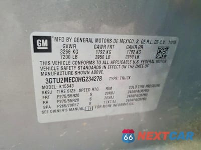 Zdjęcie 12 z 12 samochodu: 2017 GMC SIERRA K1500 SLE VIN:3GTU2MEC0HG234278 - miniatura