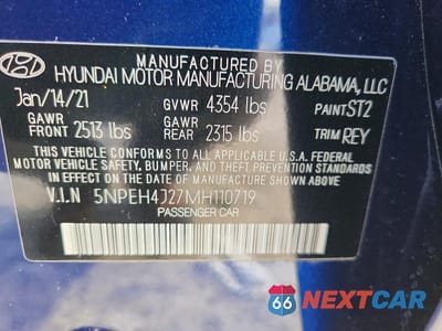 Zdjęcie 12 z 12 samochodu: 2021 HYUNDAI SONATA LIMITED VIN:5NPEH4J27MH110719 - miniatura