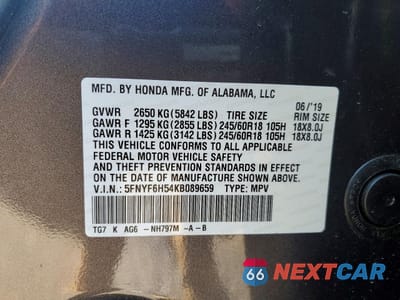 Zdjęcie 13 z 14 samochodu: 2019 HONDA PILOT EXL VIN:5FNYF6H54KB089659 - miniatura