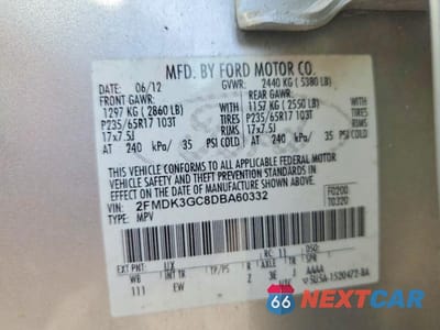 Zdjęcie 12 z 12 samochodu: 2013 FORD EDGE SE VIN:2FMDK3GC8DBA60332 - miniatura
