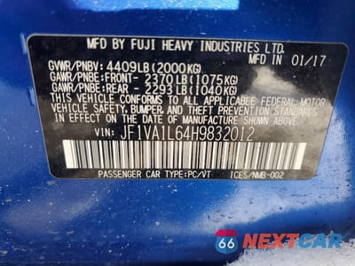 Zdjęcie 12 z 13 samochodu: 2017 SUBARU WRX LIMITED VIN:JF1VA1L64H9832012 - miniatura