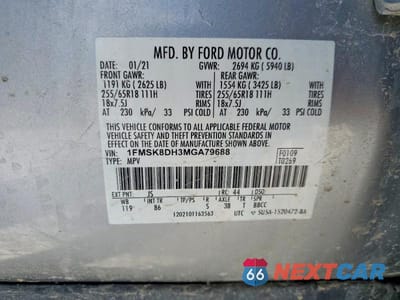 Zdjęcie 13 z 13 samochodu: 2021 FORD EXPLORER XLT VIN:1FMSK8DH3MGA79688 - miniatura