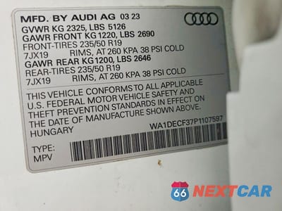 Zdjęcie 13 z 13 samochodu: 2023 AUDI Q3 PREMIUM S LINE 45 VIN:WA1DECF37P1107597 - miniatura