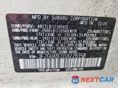 Zdjęcie 13 z 13 samochodu: 2025 SUBARU CROSSTREK BASE VIN:JF2GUABC0SH228358 - miniatura