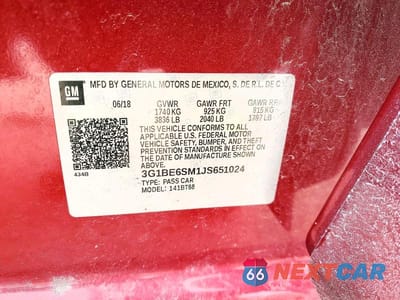 Zdjęcie 12 z 12 samochodu: 2018 CHEVROLET CRUZE LT VIN:3G1BE6SM1JS651024 - miniatura