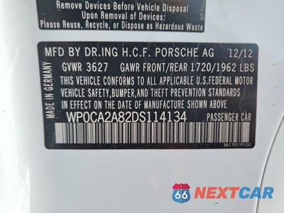 Zdjęcie 12 z 13 samochodu: 2013 PORSCHE BOXSTER VIN:WP0CA2A82DS114134 - miniatura