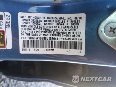 Zdjęcie 12 z 13 samochodu: 2006 HONDA CIVIC EX VIN:1HGFA16886L153941 - miniatura