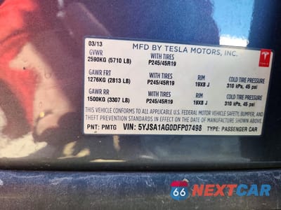 Zdjęcie 12 z 12 samochodu: 2013 TESLA MODEL S VIN:5YJSA1AG0DFP07498 - miniatura