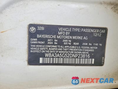 Zdjęcie 12 z 12 samochodu: 2013 BMW 328 I VIN:WBA3A5G52DNP23816 - miniatura