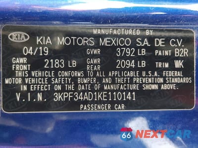 Zdjęcie 13 z 13 samochodu: 2019 KIA FORTE GT LINE VIN:3KPF34AD1KE110141 - miniatura