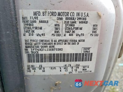 Zdjęcie 12 z 12 samochodu: 2003 FORD F-250 VIN:1FTNX21L23EB75282 - miniatura