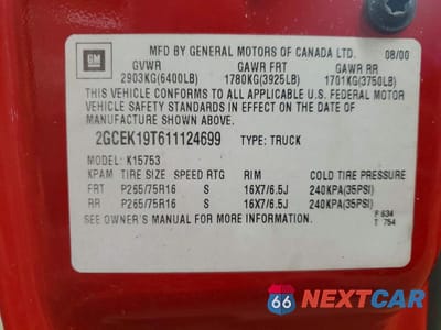 Zdjęcie 12 z 12 samochodu: 2001 CHEVROLET SILVERADO K1500 VIN:2GCEK19T611124699 - miniatura