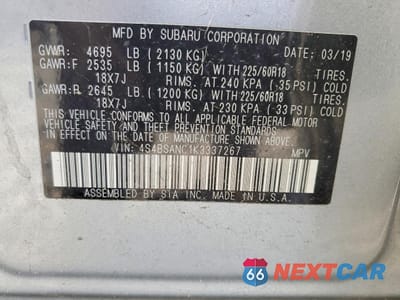 Zdjęcie 12 z 12 samochodu: 2019 SUBARU OUTBACK 2.5I LIMITED VIN:4S4BSANC1K3337267 - miniatura