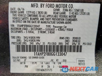 Zdjęcie 12 z 12 samochodu: 2016 FORD TAURUS LIMITED VIN:1FAHP2F80GG133047 - miniatura