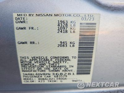 Zdjęcie 12 z 12 samochodu: 2023 NISSAN ALTIMA SV VIN:1N4BL4DV8PN368281 - miniatura