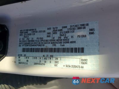 Zdjęcie 12 z 12 samochodu: 2019 FORD F150 SUPERCREW VIN:1FTEW1E54KKF08218 - miniatura