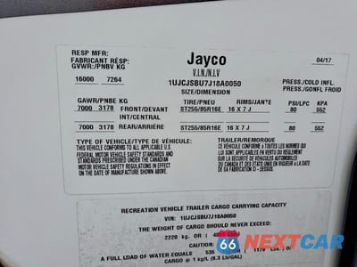 Zdjęcie 10 z 10 samochodu: 2018 JAYCO RV TRAILER VIN:1UJCJSBU7J18A0050 - miniatura