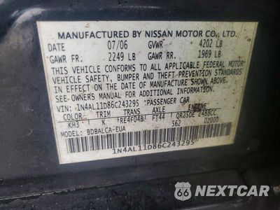 Zdjęcie 12 z 12 samochodu: 2006 NISSAN ALTIMA S VIN:1N4AL11D86C243295 - miniatura
