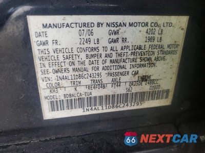 Zdjęcie 12 z 13 samochodu: 2006 NISSAN ALTIMA S VIN:1N4AL11D86C243295 - miniatura