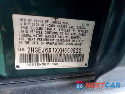 Zdjęcie 12 z 12 samochodu: 1999 HONDA CIVIC BASE VIN:2HGEJ661XXH559522 - miniatura