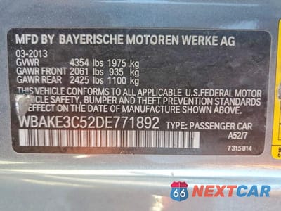 Zdjęcie 12 z 12 samochodu: 2013 BMW 328 I VIN:WBAKE3C52DE771892 - miniatura