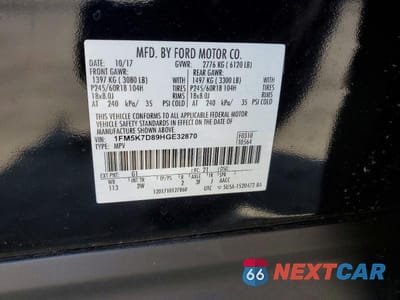 Zdjęcie 13 z 13 samochodu: 2017 FORD EXPLORER XLT VIN:1FM5K7D89HGE32870 - miniatura