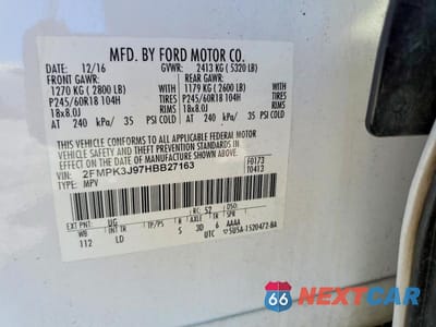 Zdjęcie 12 z 12 samochodu: 2017 FORD EDGE SEL VIN:2FMPK3J97HBB27163 - miniatura