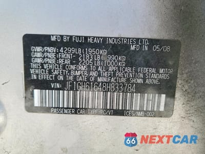 Zdjęcie 12 z 12 samochodu: 2008 SUBARU IMPREZA 2.5I VIN:JF1GH61648H833784 - miniatura