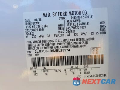 Zdjęcie 12 z 12 samochodu: 2018 LINCOLN MKX RESERVE VIN:2LMPJ6LR5JBL25574 - miniatura