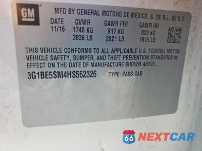 Zdjęcie 12 z 12 samochodu: 2017 CHEVROLET CRUZE LT VIN:3G1BE5SM4HS562326 - miniatura