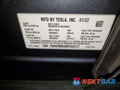 Zdjęcie 14 z 14 samochodu: 2022 TESLA MODEL X VIN:7SAXCBE63NF332377 - miniatura