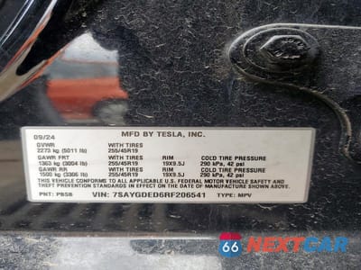 Zdjęcie 12 z 12 samochodu: 2024 TESLA MODEL Y VIN:7SAYGDED6RF206541 - miniatura