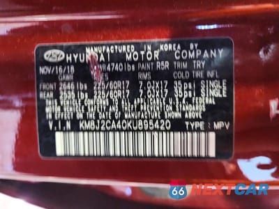 Zdjęcie 12 z 12 samochodu: 2019 HYUNDAI TUCSON SE VIN:KM8J2CA40KU895420 - miniatura