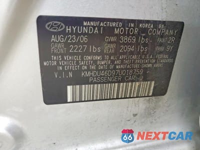 Zdjęcie 12 z 12 samochodu: 2007 HYUNDAI ELANTRA GLS VIN:KMHDU46D97U018759 - miniatura