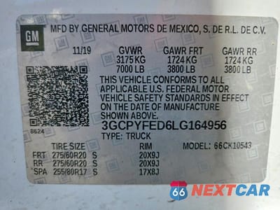 Zdjęcie 12 z 12 samochodu: 2020 CHEVROLET SILVERADO K1500 LT TRAIL BOSS VIN:3GCPYFED6LG164956 - miniatura