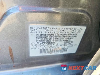 Zdjęcie 12 z 12 samochodu: 2019 NISSAN SENTRA SV VIN:3N1AB7AP7KL626222 - miniatura