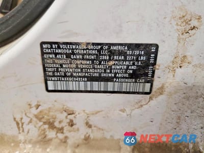 Zdjęcie 13 z 13 samochodu: 2016 VOLKSWAGEN PASSAT SE VIN:1VWBT7A3XGC043249 - miniatura