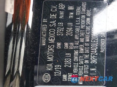 Zdjęcie 12 z 12 samochodu: 2020 KIA FORTE FE VIN:3KPF24AD3LE206423 - miniatura