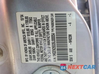 Zdjęcie 12 z 12 samochodu: 2005 HONDA CIVIC GX VIN:1HGEN26535L000054 - miniatura