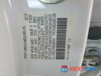 Zdjęcie 12 z 12 samochodu: 2019 HONDA ACCORD SPORT VIN:1HGCV1F36KA067416 - miniatura