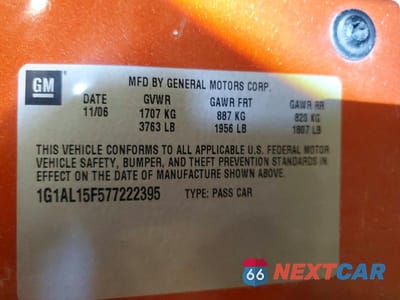 Zdjęcie 12 z 12 samochodu: 2007 CHEVROLET COBALT LT VIN:1G1AL15F577222395 - miniatura