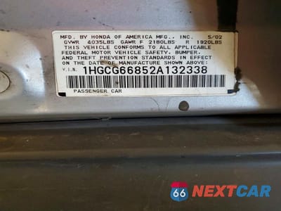 Zdjęcie 12 z 12 samochodu: 2002 HONDA ACCORD EX VIN:1HGCG66852A132338 - miniatura