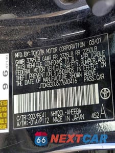 Zdjęcie 12 z 12 samochodu: 2007 TOYOTA PRIUS VIN:JTDKB20U377640416 - miniatura
