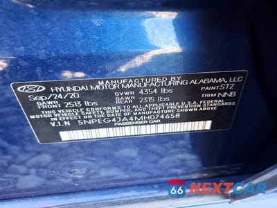 Zdjęcie 12 z 12 samochodu: 2021 HYUNDAI SONATA SE VIN:5NPEG4JA4MH074658 - miniatura