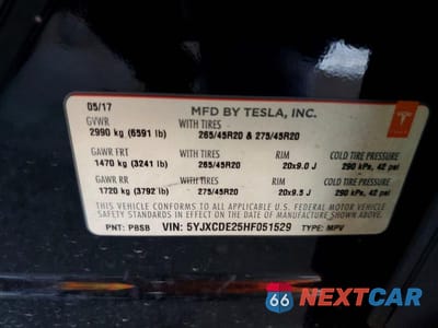 Zdjęcie 12 z 12 samochodu: 2017 TESLA MODEL X VIN:5YJXCDE25HF051529 - miniatura